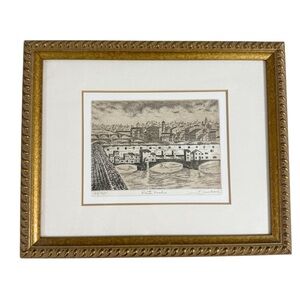 Vintage signed artist Framed Black White Italian  Art Print limited edition